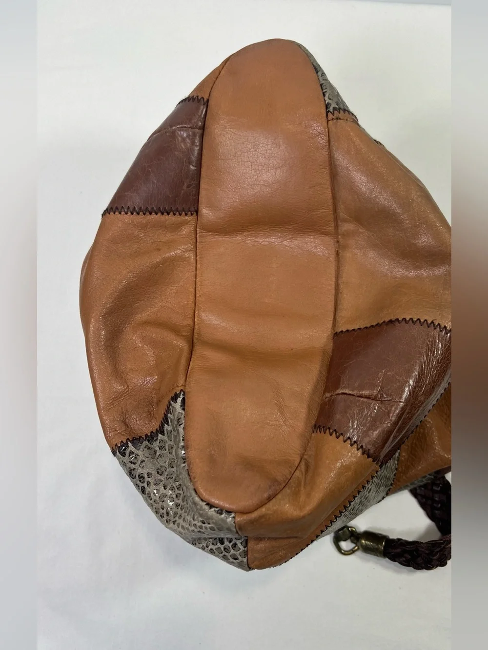 THE SAK Indio Boho Leather Patchwork Purse Hobo Shoulder Bag Braided